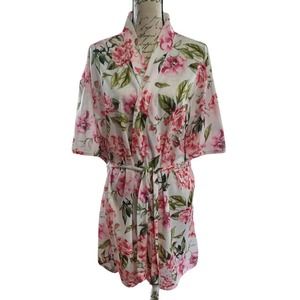 Show Me Your Mumu OS BRIE Pink Floral Belted Robe Short Kimono Elbow Sleeves